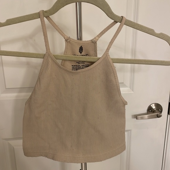 Free People Movement Cropped Run Beige Ribbed Tank - Picture 7 of 9